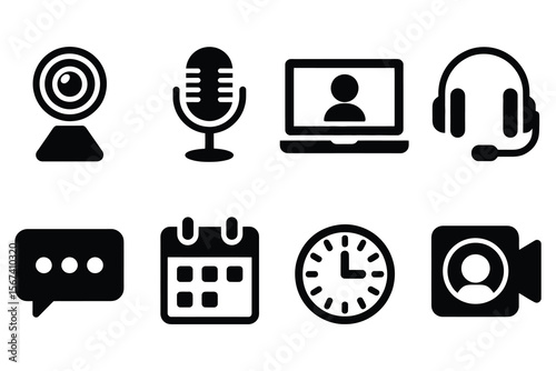 Webcam microphone laptop headphones chat calendar clock video