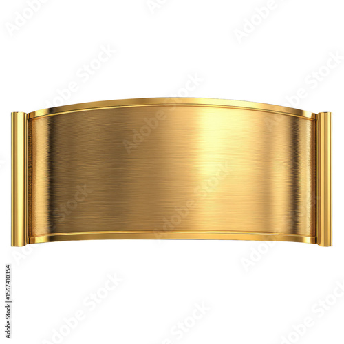 Brushed gold banner with curved edges isolated on a transparent background