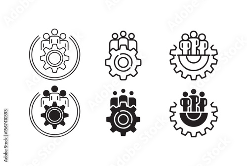 Teamwork and collaboration gear icons representing business synergy isolated on white background