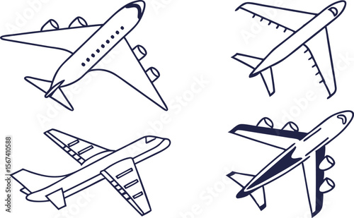 set of commercial airplane vector artwork