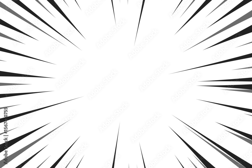 Fototapeta premium Manga comic explosion, motion or movement effect, vector background. Manga anime cartoon radial speed lines and abstract pattern for comic book burst, flash ray or explode bang action