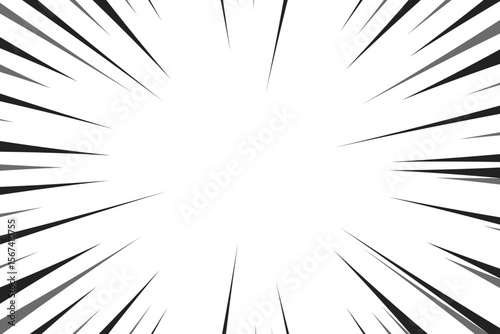 Manga comic explosion, motion or movement effect, vector background. Manga anime cartoon radial speed lines and abstract pattern for comic book burst, flash ray or explode bang action