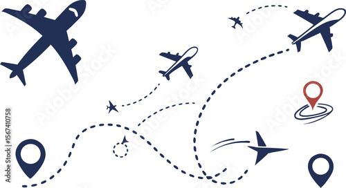 Webairplane travel route path with location pin