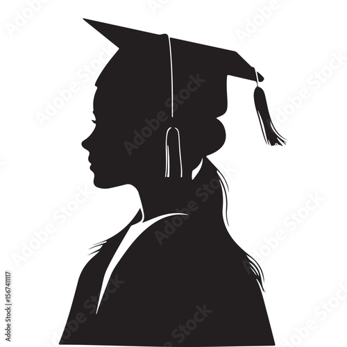 silhouette design of female graduate student vector art illustration, graduation girl vector silhouette