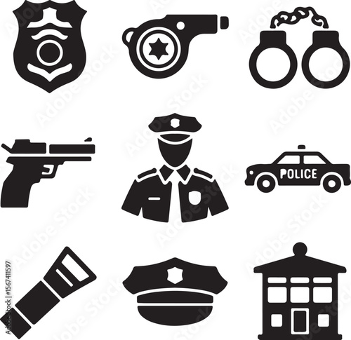 Police Officer Icons Badges, Weapons, Vehicles & More