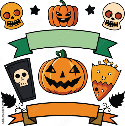 Halloween concept icon set hand drawn design elements in sketch style for holiday flyer