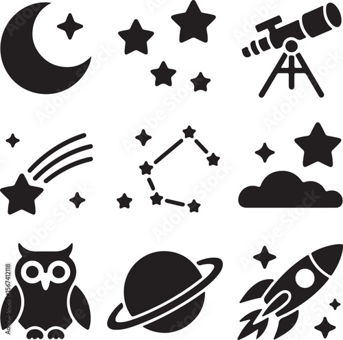 Celestial Icons Stars, Moon, Planets, and Space Exploration Graphics