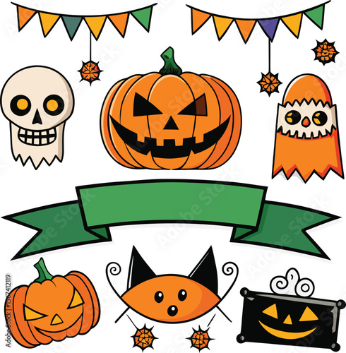 Halloween concept icon set hand drawn design elements in sketch style for holiday flyer