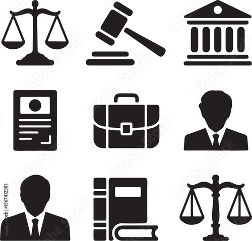 Legal Profession Icons Law, Justice, Court, Lawyer, Gavel