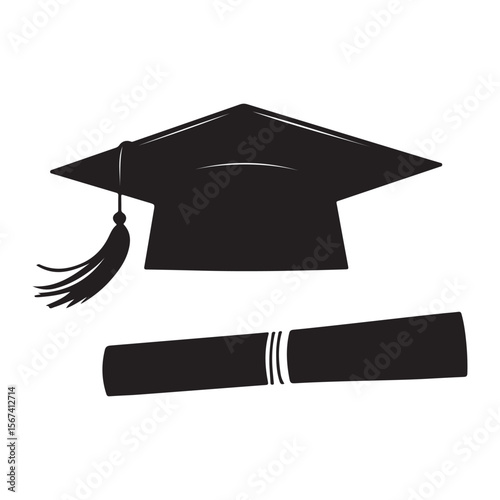 Graduation cap icon student graduate hat solid black vector sign symbol silhouette Academic cap Education symbol logo illustration, Education icon vector illustartion, College cap or graduate hat 
