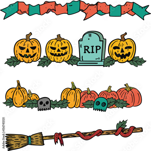 Halloween concept icon set hand drawn design elements in sketch style for holiday flyer