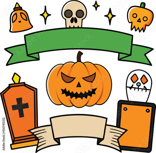 Halloween concept icon set hand drawn design elements in sketch style for holiday flyer