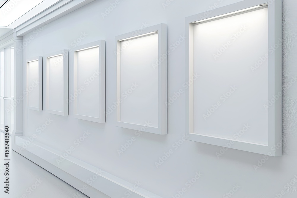 Vibrant Picture of White Frames on Wall with Downlight Vibrant Picture of White Frames on Wall with Downlight