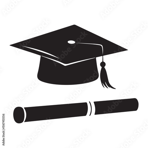 Graduation cap icon student graduate hat solid black vector sign symbol silhouette Academic cap Education symbol logo illustration, Education icon vector illustartion, College cap or graduate hat 