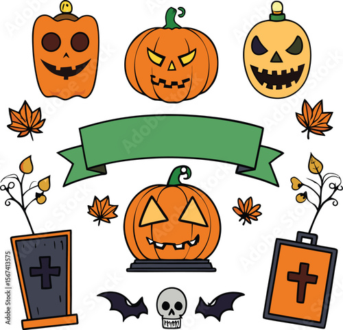 Halloween concept icon set hand drawn design elements in sketch style for holiday flyer