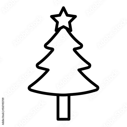 christmas tree icon flat thin outline art logo