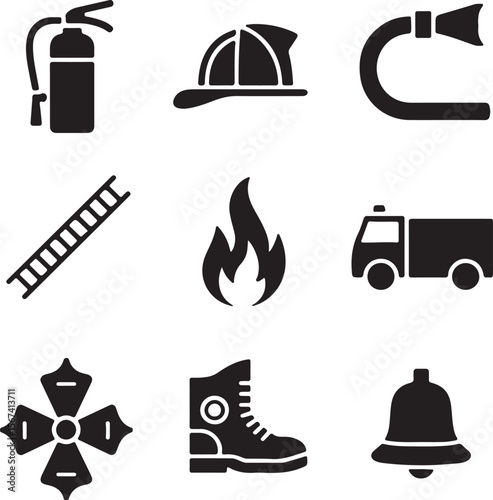 Firefighter Equipment Icons Safety, Rescue, and Emergency Response Symbols