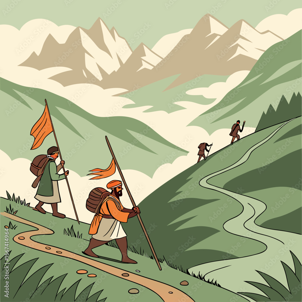 Obraz premium Hindu devotees go on a pilgrimage to the heavenly abode of Lord Shiva, a holy shrine situated inside a cave at Jammu and Kashmir.