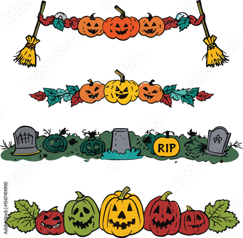 Halloween concept icon set hand drawn design elements in sketch style for holiday flyer
