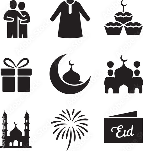 Eid al-Fitr Celebration Icons of Festivity, Family, and Faith