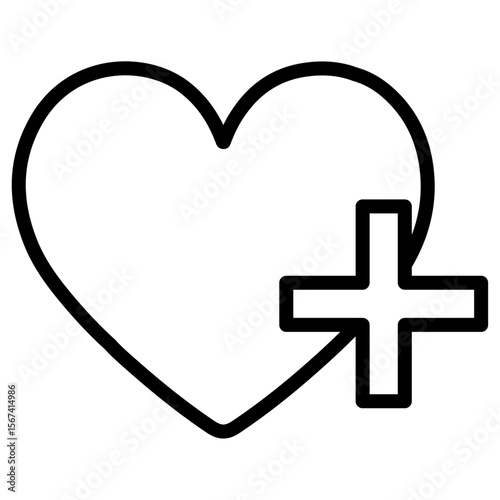 heart plus icon flat thin outline art logo