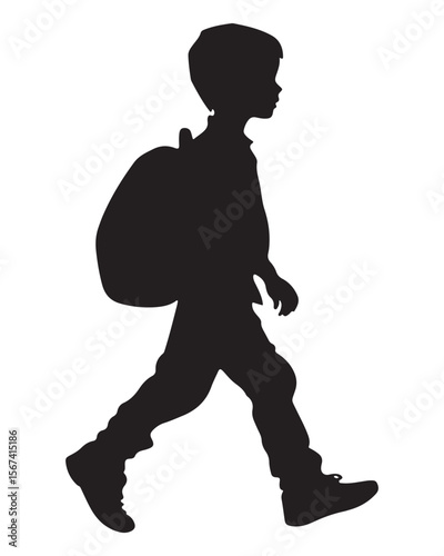 Isolated silhouette of a boy walking with a school bag, Anime schoolboy silhouette with backpack, Silhouette of a Boy with Backpack Vector for Educational Designs