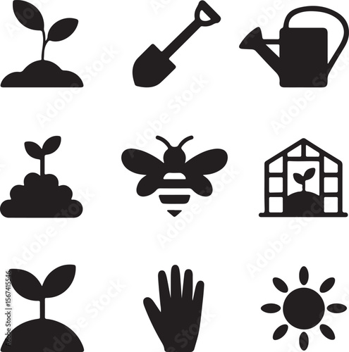 Gardening Icons Plants, Bees, Tools, and More