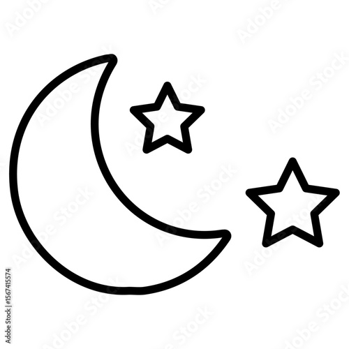 moon icon flat thin outline art logo