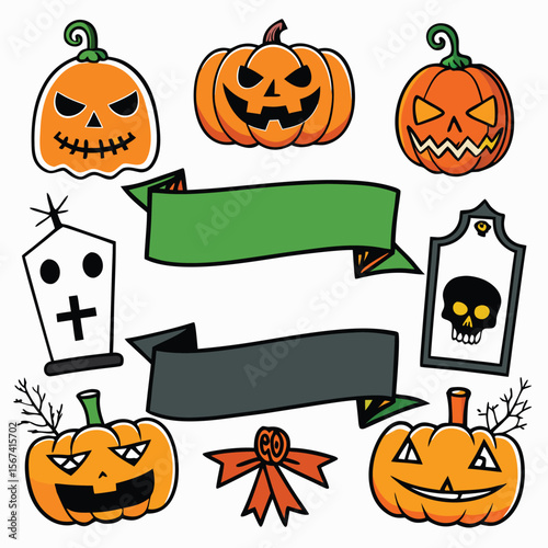Halloween concept icon set hand drawn design elements in sketch style for holiday flyer