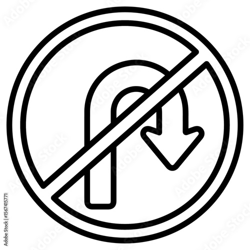 no u turn icon flat thin outline art logo