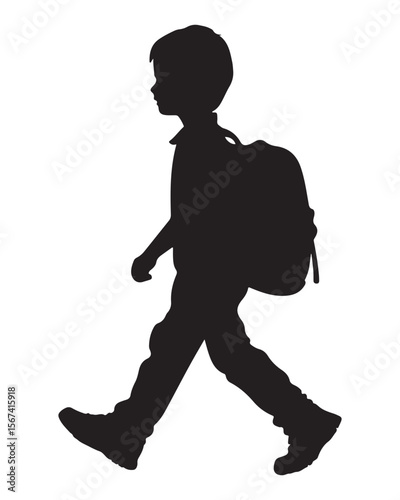 Isolated silhouette of a boy walking with a school bag, Anime schoolboy silhouette with backpack, Silhouette of a Boy with Backpack Vector for Educational Designs