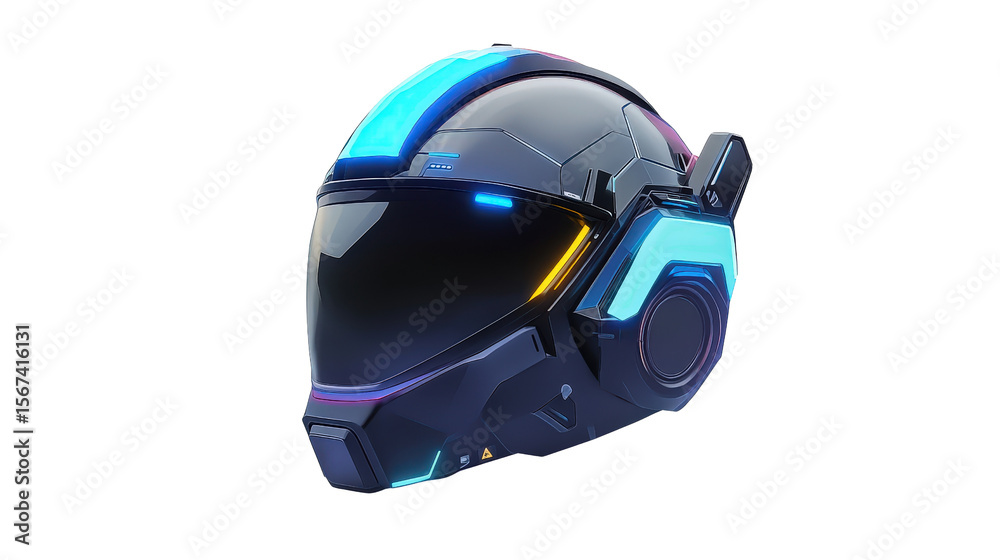 Fototapeta premium Custom-designed esports helmet with neon accents, concept art style Transparent background, PNG