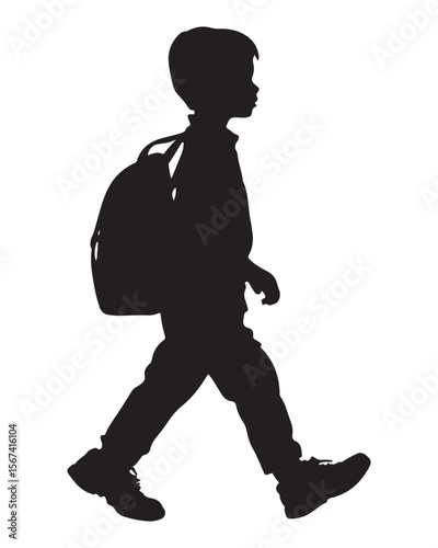 Isolated silhouette of a boy walking with a school bag, Anime schoolboy silhouette with backpack, Silhouette of a Boy with Backpack Vector for Educational Designs