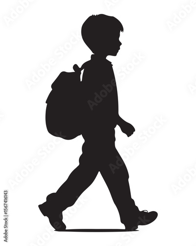 Isolated silhouette of a boy walking with a school bag, Anime schoolboy silhouette with backpack, Silhouette of a Boy with Backpack Vector for Educational Designs