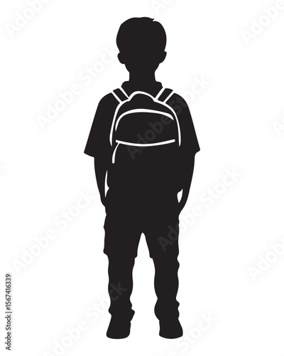 Isolated silhouette of a boy walking with a school bag, Anime schoolboy silhouette with backpack, Silhouette of a Boy with Backpack Vector for Educational Designs