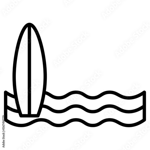 surf board icon flat thin outline art logo