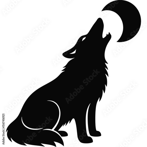 Majestic Wolf Silhouetted Howling at the Moon Night Wildlife Art