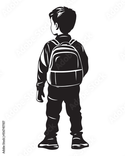 Isolated silhouette of a boy walking with a school bag, Anime schoolboy silhouette with backpack, Silhouette of a Boy with Backpack Vector for Educational Designs