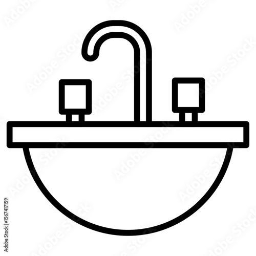 washbasin icon flat thin outline art logo