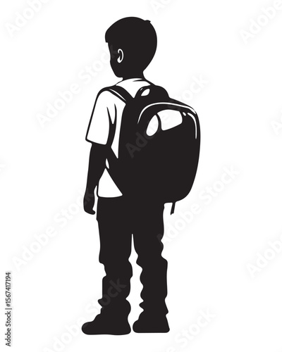 Isolated silhouette of a boy walking with a school bag, Anime schoolboy silhouette with backpack, Silhouette of a Boy with Backpack Vector for Educational Designs