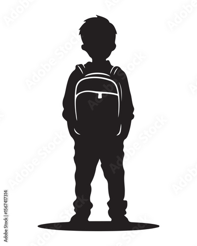 Isolated silhouette of a boy walking with a school bag, Anime schoolboy silhouette with backpack, Silhouette of a Boy with Backpack Vector for Educational Designs