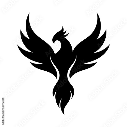 Minimalist Phoenix Bird with Flames in Silhouette for Renewal and Power Design