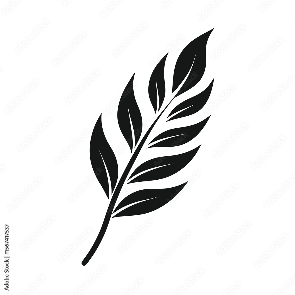 Fototapeta premium Silhouette vector icon of one long leaf