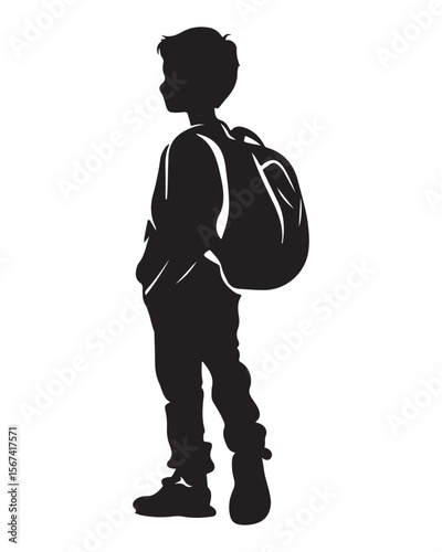 Isolated silhouette of a boy walking with a school bag, Anime schoolboy silhouette with backpack, Silhouette of a Boy with Backpack Vector for Educational Designs