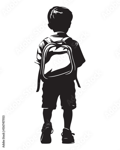 Isolated silhouette of a boy walking with a school bag, Anime schoolboy silhouette with backpack, Silhouette of a Boy with Backpack Vector for Educational Designs