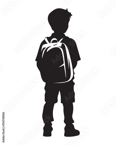 Isolated silhouette of a boy walking with a school bag, Anime schoolboy silhouette with backpack, Silhouette of a Boy with Backpack Vector for Educational Designs