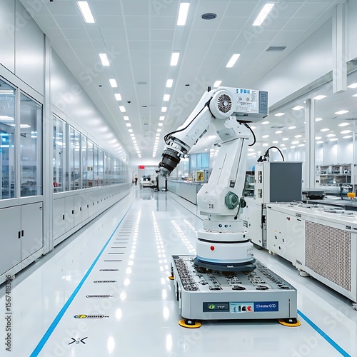 Humanoid robot operating in a smart factory.