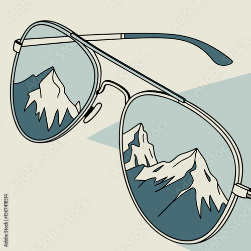 Mountain Reflection in Aviator Sunglasses A Minimalist and Artistic Illustration