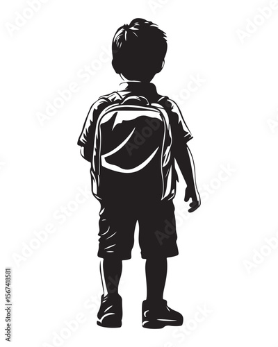 Isolated silhouette of a boy walking with a school bag, Anime schoolboy silhouette with backpack, Silhouette of a Boy with Backpack Vector for Educational Designs