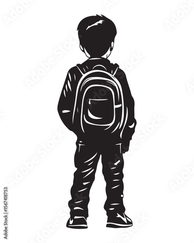 Isolated silhouette of a boy walking with a school bag, Anime schoolboy silhouette with backpack, Silhouette of a Boy with Backpack Vector for Educational Designs